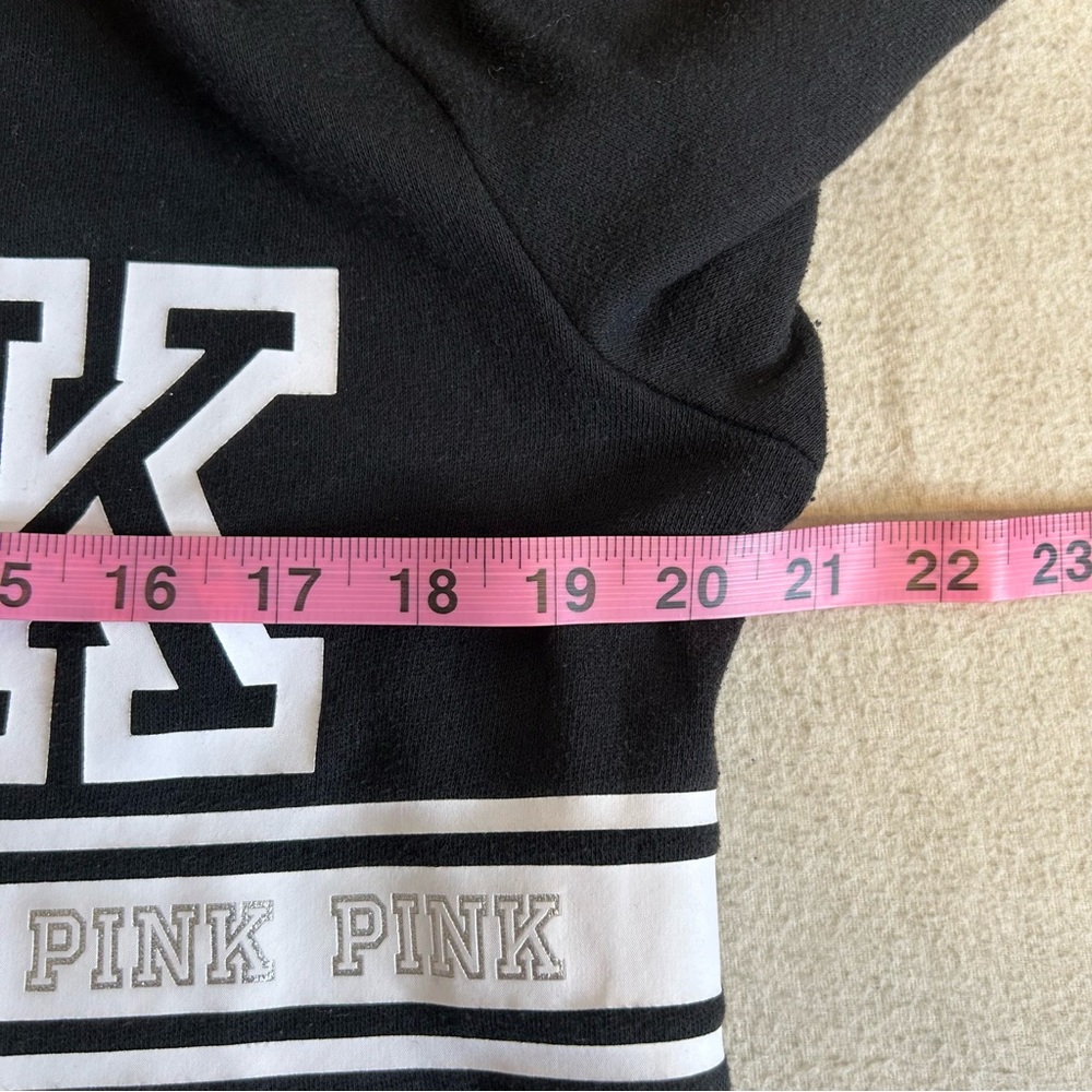 PINK Victoria's Secret‎ Black Hoodie 1/4 Zip Sweatshirt Size M - Picture 5 of 7